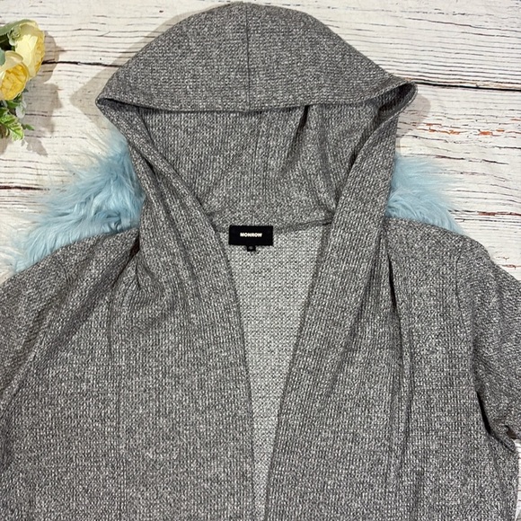 Monrow Gray Waffle Thermal Knit Hooded Cardigan - Picture 9 of 9